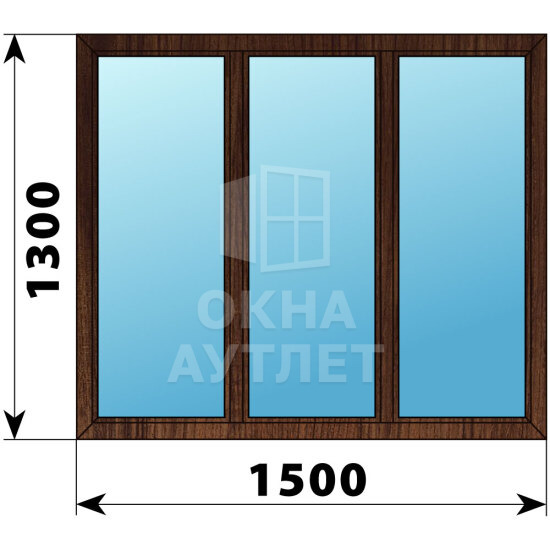 Трехстворчатое окно из дуба 1500×1300 Г-Г-Г ОА-50303