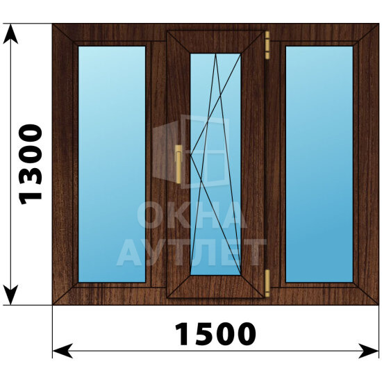 Трехстворчатое окно из дуба 1500×1300 Г-ПО-Г ОА-47346