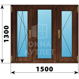 Трехстворчатое окно из дуба 1500×1300 ПO-Г-П ОА-47946