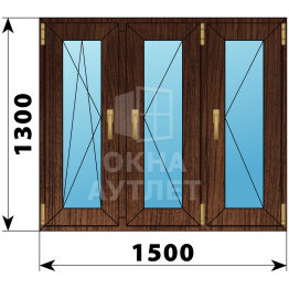 Трехстворчатое окно из дуба 1500×1300 ПO-П-П ОА-51269