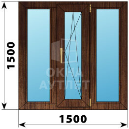 Трехстворчатое окно из дуба 1500×1500 Г-ПО-Г ОА-47634