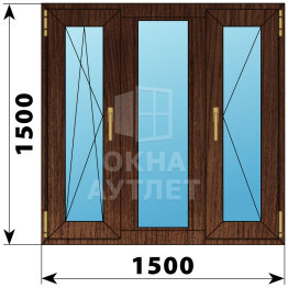 Трехстворчатое окно из дуба 1500×1500 ПO-Г-П ОА-48147