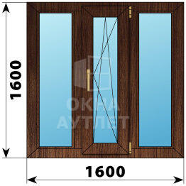 Трехстворчатое окно из дуба 1600×1600 Г-ПО-Г ОА-47811