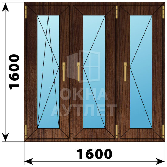 Трехстворчатое окно из дуба 1600×1600 ПO-П-П ОА-47958