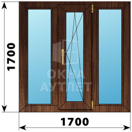 Трехстворчатое окно из дуба 1700×1700 Г-ПО-Г ОА-48009