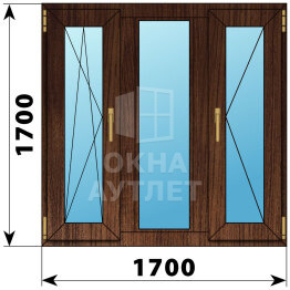 Трехстворчатое окно из дуба 1700×1700 ПO-Г-П ОА-51170