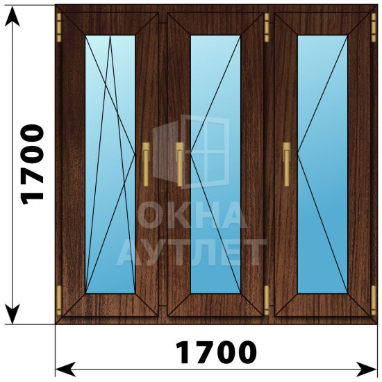 Трехстворчатое окно из дуба 1700×1700 ПO-П-П ОА-48447