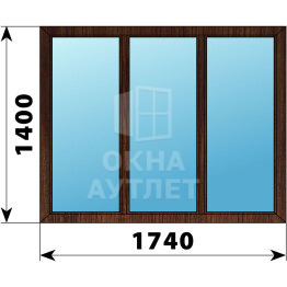 Трехстворчатое окно из дуба 1740×1400 Г-Г-Г ОА-47436
