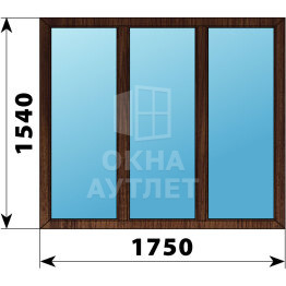 Трехстворчатое окно из дуба 1750×1540 Г-Г-Г ОА-50492