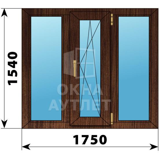 Трехстворчатое окно из дуба 1750×1540 Г-ПО-Г ОА-51014