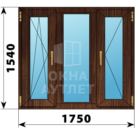 Трехстворчатое окно из дуба 1750×1540 ПO-Г-П ОА-51191