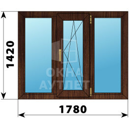Трехстворчатое окно из дуба 1780×1420 Г-ПО-Г ОА-50918