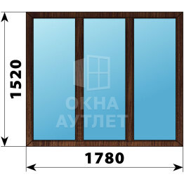 Трехстворчатое окно из дуба 1780×1520 Г-Г-Г ОА-47547