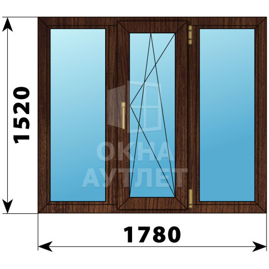 Трехстворчатое окно из дуба 1780×1520 Г-ПО-Г ОА-47841