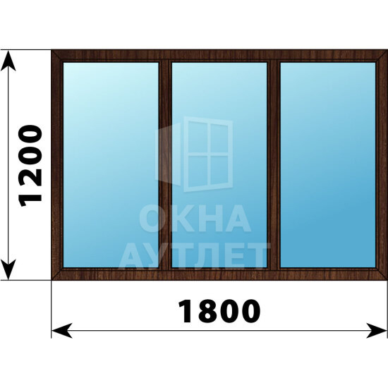 Трехстворчатое окно из дуба 1800×1200 Г-Г-Г ОА-46908