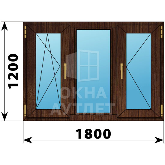 Трехстворчатое окно из дуба 1800×1200 ПO-Г-П ОА-47985