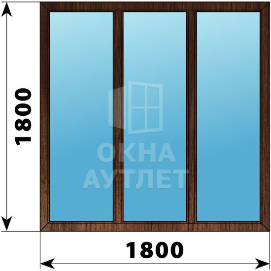 Трехстворчатое окно из дуба 1800×1800 Г-Г-Г ОА-46965