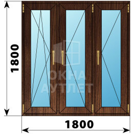 Трехстворчатое окно из дуба 1800×1800 ПO-П-П ОА-48393