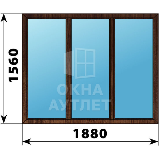 Трехстворчатое окно из дуба 1880×1560 Г-Г-Г ОА-46986