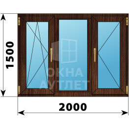 Трехстворчатое окно из дуба 2000×1500 ПO-Г-П ОА-47763