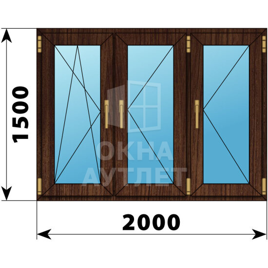 Трехстворчатое окно из дуба 2000×1500 ПO-П-П ОА-48159