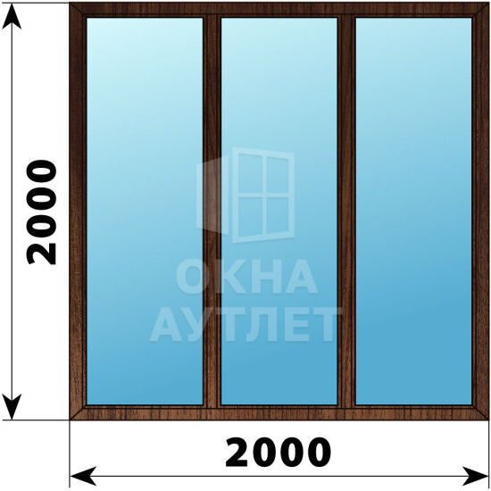 Трехстворчатое окно из дуба 2000×2000 Г-Г-Г ОА-43908