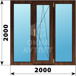 Трехстворчатое окно из дуба 2000×2000 Г-ПО-Г ОА-48501