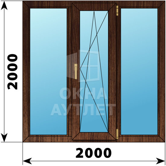 Трехстворчатое окно из дуба 2000×2000 Г-ПО-Г ОА-48501