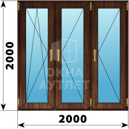 Трехстворчатое окно из дуба 2000×2000 ПO-П-П ОА-43887