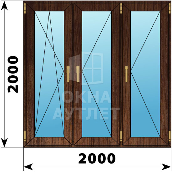 Трехстворчатое окно из дуба 2000×2000 ПO-П-П ОА-43887