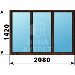 Трехстворчатое окно из дуба 2080×1420 Г-Г-Г ОА-50900