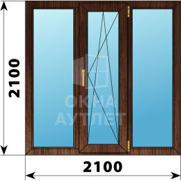 Трехстворчатое окно из дуба 2100×2100 Г-ПО-Г ОА-48597