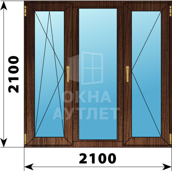 Трехстворчатое окно из дуба 2100×2100 ПO-Г-П ОА-51392
