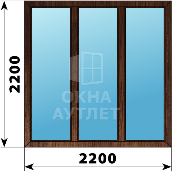 Трехстворчатое окно из дуба 2200×2200 Г-Г-Г ОА-48207