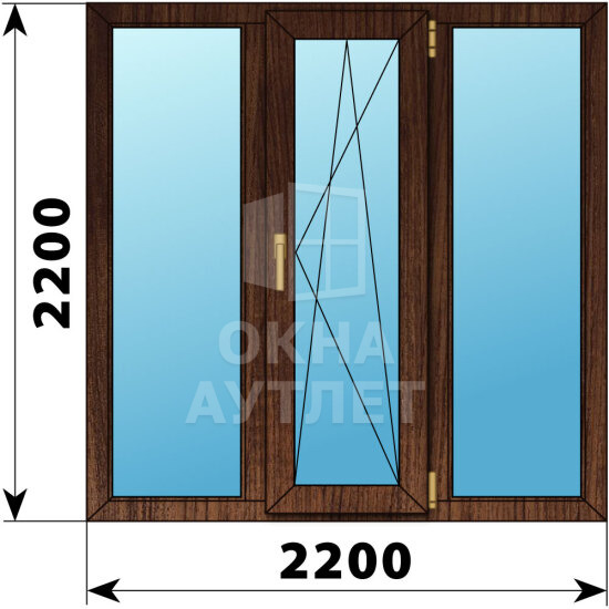 Трехстворчатое окно из дуба 2200×2200 Г-ПО-Г ОА-48705