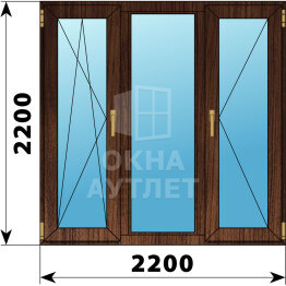 Трехстворчатое окно из дуба 2200×2200 ПO-Г-П ОА-48878