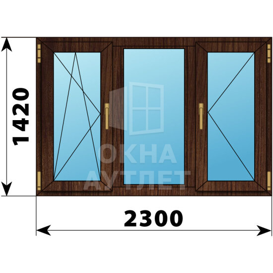 Трехстворчатое окно из дуба 2300×1420 ПO-Г-П ОА-48974
