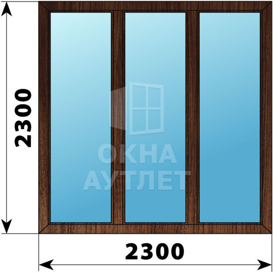 Трехстворчатое окно из дуба 2300×2300 Г-Г-Г ОА-48483