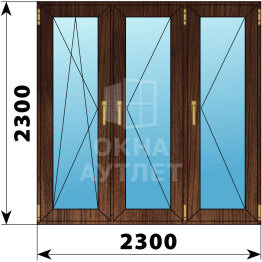 Трехстворчатое окно из дуба 2300×2300 ПO-П-П ОА-49064