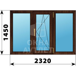 Трехстворчатое окно из дуба 2320×1450 Г-ПО-Г ОА-48120