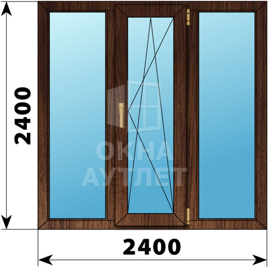 Трехстворчатое окно из дуба 2400×2400 Г-ПО-Г ОА-48875