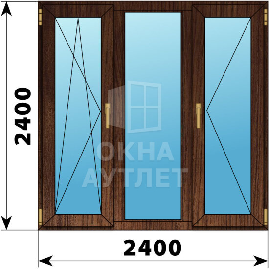 Трехстворчатое окно из дуба 2400×2400 ПO-Г-П ОА-48423