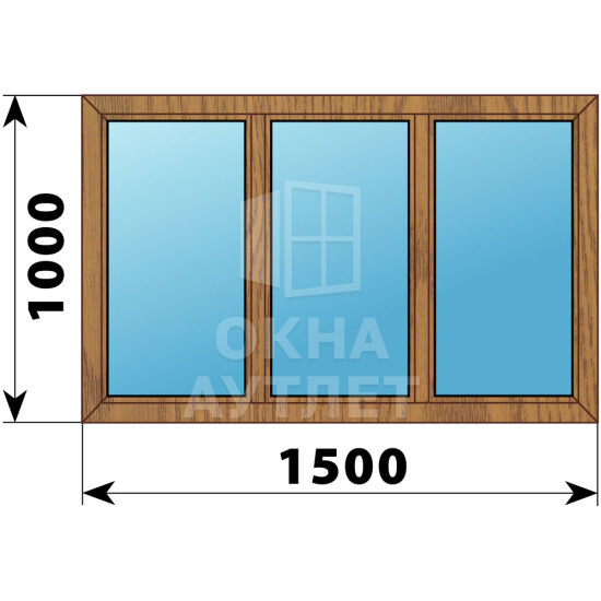 Трехстворчатое окно из лиственницы 1500×1000 Г-Г-Г ОА-45270