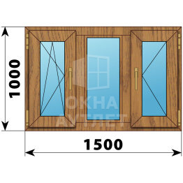 Трехстворчатое окно из лиственницы 1500×1000 ПO-Г-П ОА-46269