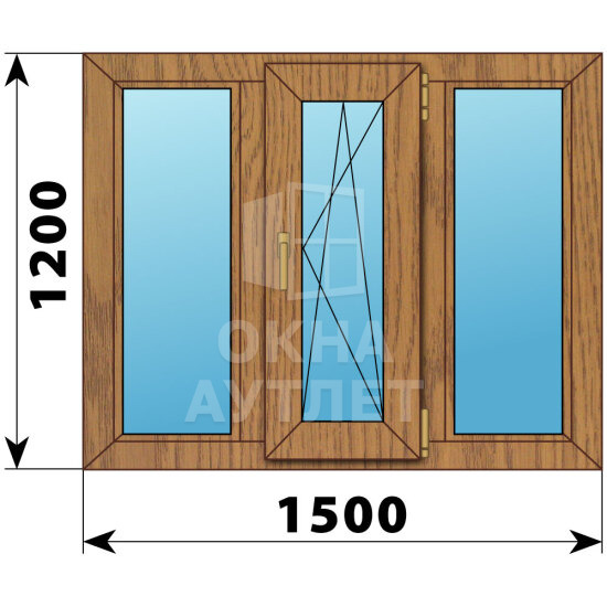 Трехстворчатое окно из лиственницы 1500×1200 Г-ПО-Г ОА-46272