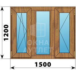 Трехстворчатое окно из лиственницы 1500×1200 ПO-Г-П ОА-46752