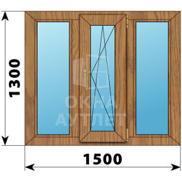 Трехстворчатое окно из лиственницы 1500×1300 Г-ПО-Г ОА-46404