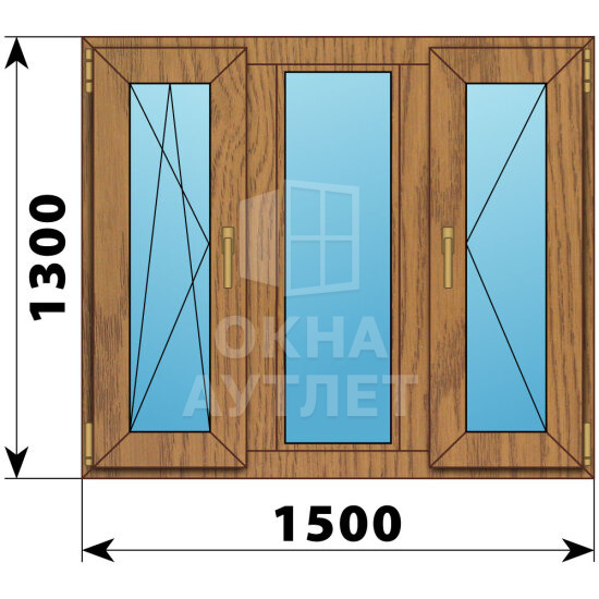Трехстворчатое окно из лиственницы 1500×1300 ПO-Г-П ОА-50408