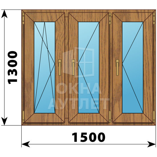 Трехстворчатое окно из лиственницы 1500×1300 ПO-П-П ОА-50687