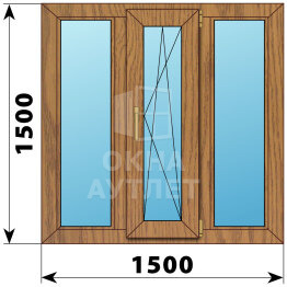 Трехстворчатое окно из лиственницы 1500×1500 Г-ПО-Г ОА-46710